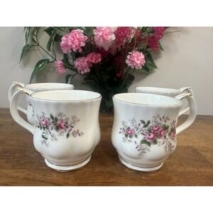 Royal Albert Lavender Rose Bone China Mugs Set Of 4 England Vintage Dining Retro